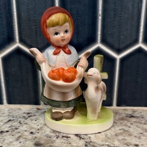 Vintage Flambro Collector’s Choice Series Porcelain Girl carrying fruit w/lamb